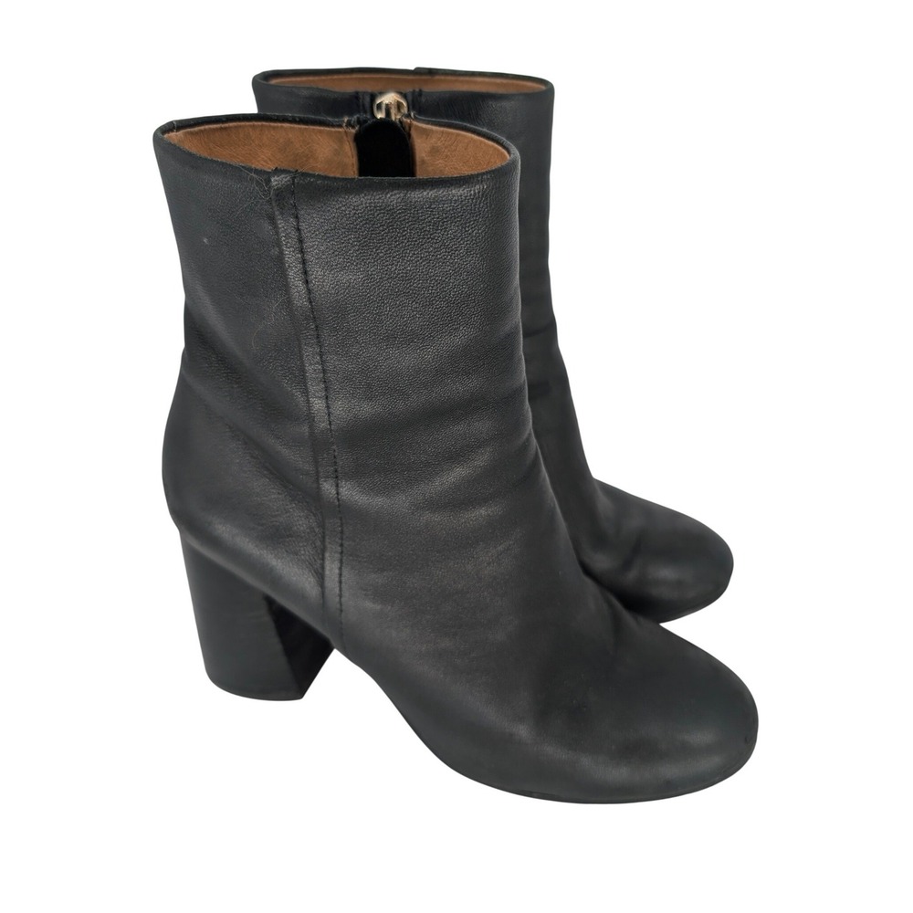 Joie Ankle Boots 8.5 Black Leather Block Heel Side Zip Round Toe Minimalist Chic